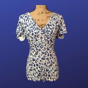 INC INTERNATIONAL CONCEPTS Cap Sleeve Pullover Top, Blue/White print, Size P/L